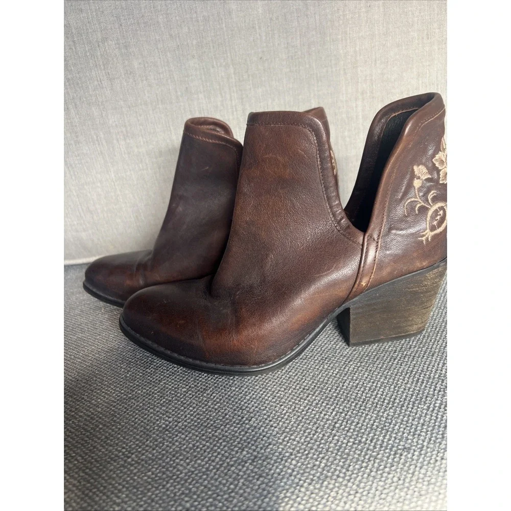 Musse & Cloud Ashila Ankle Boots Womens Size 7 EUR 38 Brown Leather Side Cutouts - Picture 3 of 11